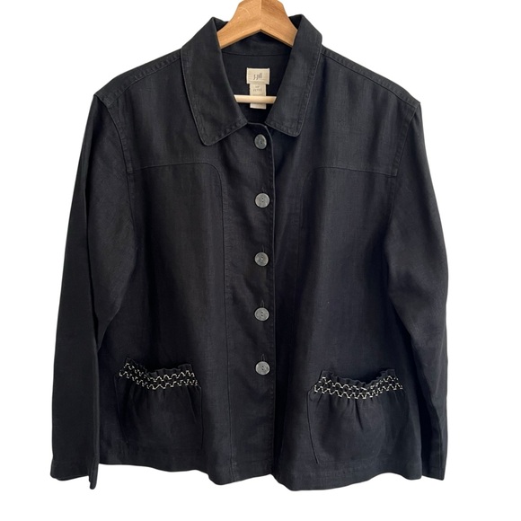 J Jill Womens Linen Button Up Jacket Sz MP Minimalist Capsule Wardrobe Lagenlook - Picture 1 of 8